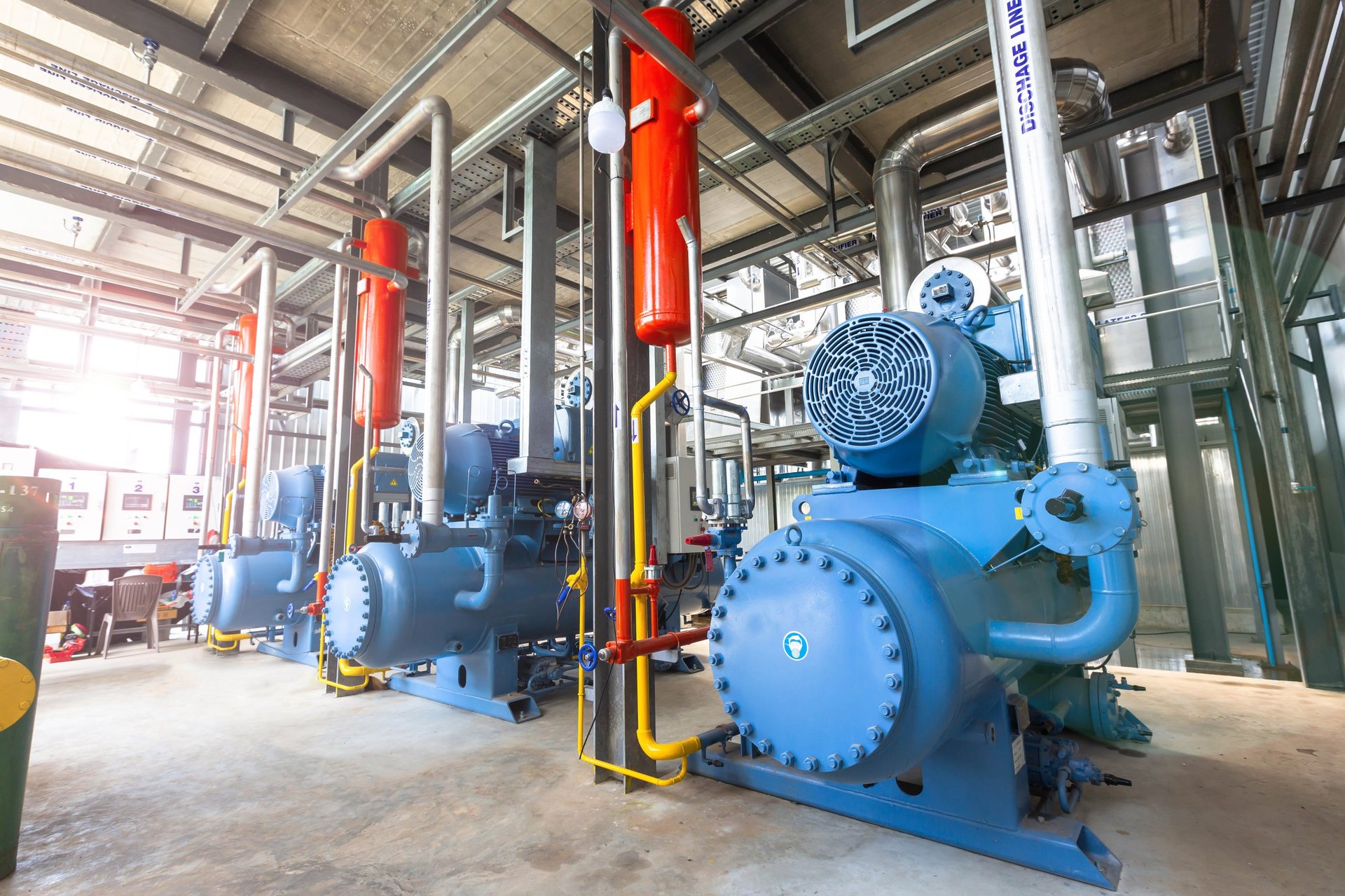 Compressor refrigeration station at manufacturing factory